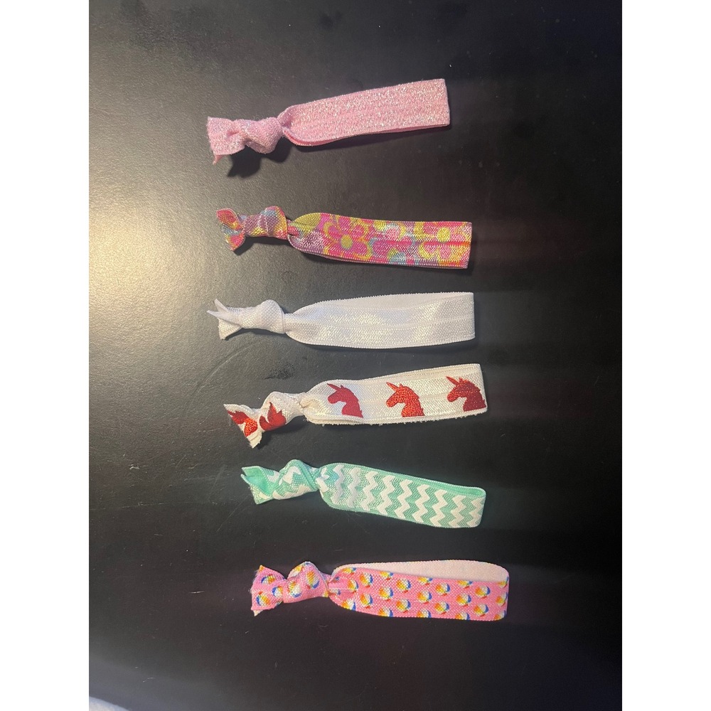 6 Hair Ties Elastic Headbands Scrunchies Unicorn Chevron Glitter Rainbow